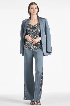 Tuxedo Sequin Alli Pant - Gunmetal 10 Tuxedo Sequin Alli Pant - Gunmetal -Feminine Style Shop ALLIPANT JESSETOP GUNMETAL FRONT3
