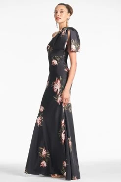 Aubrey Gown - Noir Blossom -Feminine Style Shop AUBREYGOWN NOIRBLOSSOM SIDE
