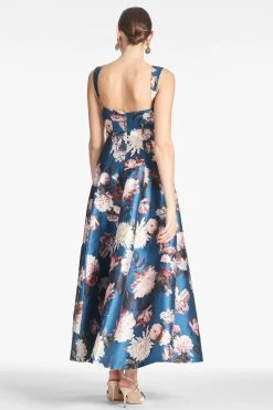 Audrey Gown - Teal Garden -Feminine Style Shop AUDREYDRESS TEALGARDEN BACK