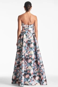 Brielle Gown - Ice Blue Garden -Feminine Style Shop BRIELLEGOWN ICEBLUEGARDEN BACK