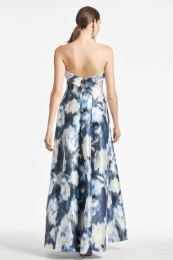 Brielle Gown - Blue Ikat Floral -Feminine Style Shop BRIELLEGOWN BLUEIKATFLORAL BACK