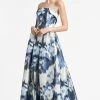 Brielle Gown - Blue Ikat Floral -Feminine Style Shop BRIELLEGOWN BLUEIKATFLORAL FRONT