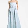 Brielle Gown - Sky Venetia Petals -Feminine Style Shop BRIELLEGOWN SKYVENETIAPETALS FRONT BELTED