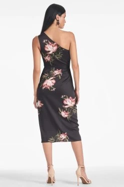 Carmen Dress - Noir Blossom -Feminine Style Shop CARMENDRESS NOIRBLOSSOM BACK