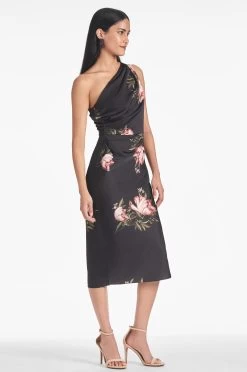 Carmen Dress - Noir Blossom -Feminine Style Shop CARMENDRESS NOIRBLOSSOM SIDE