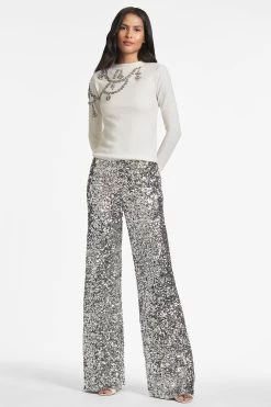Alli Pant - Silver Sequins -Feminine Style Shop CHARMAINESWEATER IVORY FRONT