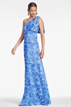 Chelsea Gown - Mediterranean Blooms -Feminine Style Shop CHELSEAGOWN MEDITERRANEANBLOOM SIDE