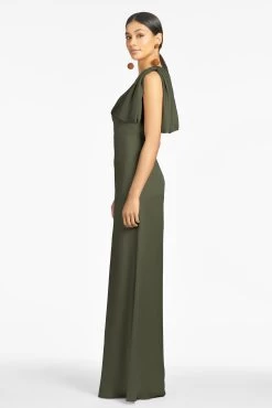Chelsea Gown - Moss Green -Feminine Style Shop ChelseaGown MossGreen Side