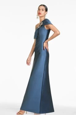 Ines Gown - Steel Blue -Feminine Style Shop F18G18 460 INESGOWN STEELBLUE SIDE