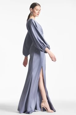 Satin Gabby Gown - Cool Grey -Feminine Style Shop GABBYGOWN COOLGREY SIDE
