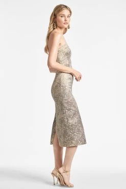 Isa Dress - Gilded Floral -Feminine Style Shop ISADRESS GILDEDFLORAL SIDE