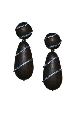 Hudson Earrings - Wood / Crystals -Feminine Style Shop J21E04 HUDSONEARRING ICEBLUE