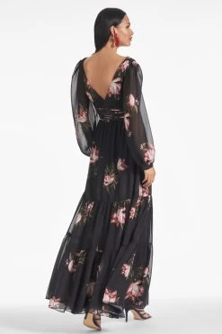 Jules Gown - Noir Blossom -Feminine Style Shop JULESGOWN NOIRBLOSSOM BACK