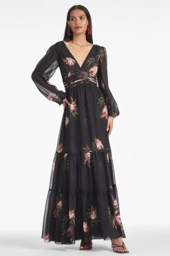 Jules Gown - Noir Blossom -Feminine Style Shop JULESGOWN NOIRBLOSSOM FRONT