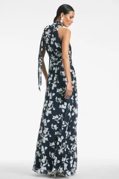 Kayla Gown - Navy Venetia Petal -Feminine Style Shop KAYLAGOWN NAVYVENETIAPETAL BACK