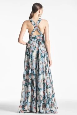 Kenzia Gown - Ice Blue Garden -Feminine Style Shop KENZIAGOWN ICEBLUEGARDEN BACK