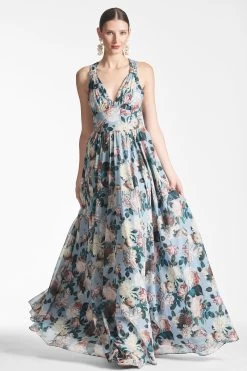 Kenzia Gown - Ice Blue Garden -Feminine Style Shop KENZIAGOWN ICEBLUEGARDEN FRONT3