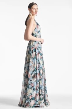 Kenzia Gown - Ice Blue Garden -Feminine Style Shop KENZIAGOWN ICEBLUEGARDEN SIDE