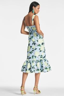 Laura Dress - Sky Citrine Peonies -Feminine Style Shop LAURADRESS SKYCITRINEFLORAL BACK