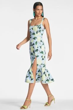Laura Dress - Sky Citrine Peonies -Feminine Style Shop LAURADRESS SKYCITRINEFLORAL SIDE2