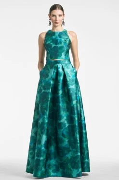 Lexie Top - Emerald Watercolor Floral -Feminine Style Shop LEXIETOP AVASKIRT EMERALDWATERCOLORFLORAL FRONT2