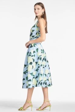 Lydia Skirt - Sky Citrine Peonies -Feminine Style Shop LEXIETOP LYDIASKIRT SKYCITRINEFLORAL SIDE