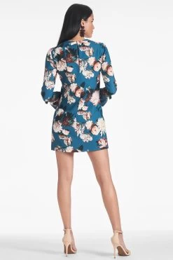Lily Dress - Teal Garden Crepe Mini Dress 10 Lily Dress - Teal Garden Crepe Mini Dress -Feminine Style Shop LILYDRESS TEALGARDEN BACK