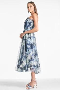 Marni Dress - Blue Ikat Floral 9 Marni Dress - Blue Ikat Floral -Feminine Style Shop MARNIDRESS BLUEIKATFLORAL SIDE