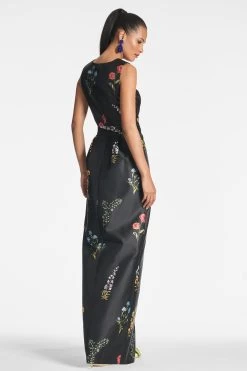 Marsden Gown - Noir Bouquet -Feminine Style Shop MARSDENGOWN BELTED NOIRBOUQUET BACK