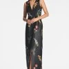 Marsden Gown - Noir Bouquet -Feminine Style Shop MARSDENGOWN BELTED NOIRBOUQUET FRONT2