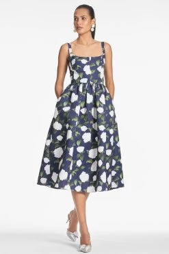 Olena Dress - Navy/Ivory Moonlit Garden 10 Olena Dress - Navy/Ivory Moonlit Garden -Feminine Style Shop OLENADRESS NAVYIVORYMOONLITGARDEN FRONT2