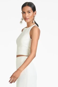 Lexie Top - Ivory - Faille -Feminine Style Shop S221B51 103 LEXIETOP OFFWHITE SIDE CROP