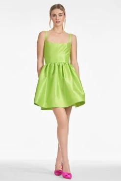 Samira Dress - Electric Lime -Feminine Style Shop SAMIRADRESS ELECTRICLIME FRONT2