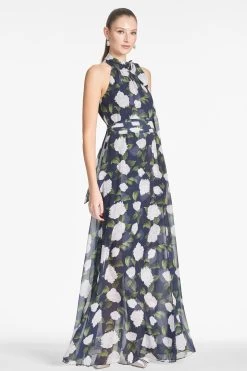 Selena Gown - Navy/Ivory Moonlit Garden -Feminine Style Shop SELENAGOWN NAVYIVORYMOONLITGARDEN SIDE