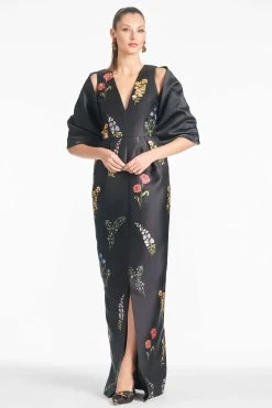 Marsden Gown - Noir Bouquet -Feminine Style Shop SHAWL BLACK FRONT