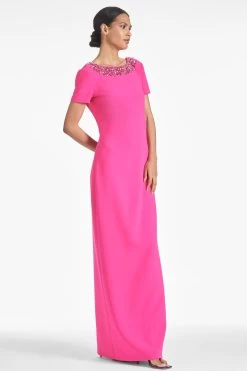 Shiloh Gown - Electric Pink -Feminine Style Shop SHILOHGOWN ELECTRICPINK SIDE