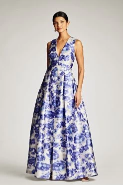 Brooke Gown - Azure Watercolor Floral 11 Brooke Gown - Azure Watercolor Floral -Feminine Style Shop SHOT 41 008