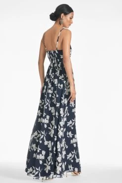 Sienna Gown - Navy Venetia Petal -Feminine Style Shop SIENNAGOWN NAVYVENETIAPETAL BACK