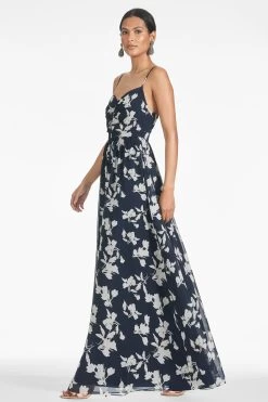 Sienna Gown - Navy Venetia Petal -Feminine Style Shop SIENNAGOWN NAVYVENETIAPETAL SIDE3