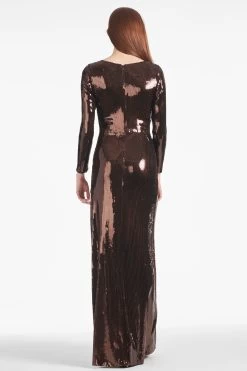 Sequin Talulla Gown - Espresso -Feminine Style Shop TALULLAGOWN ESPRESSO BACK