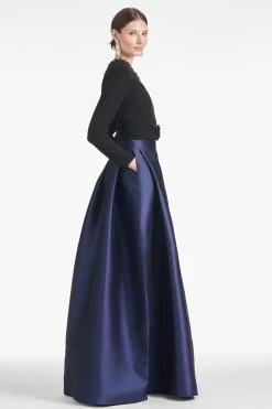 Victoria Gown - Black/Navy -Feminine Style Shop VICTORIAGOWN BLACK BLUE SIDE