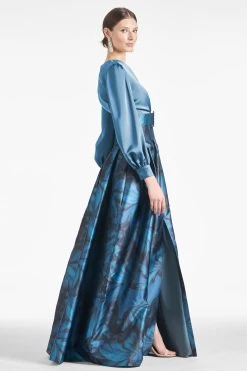 Zoe Gown - Smokey Slate/Tonal Petal -Feminine Style Shop ZOEGOWN SLATE TONALPETAL SIDE