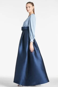 Zoe Gown - Slate/Navy -Feminine Style Shop ZOEGOWN SLATENAVY SIDE