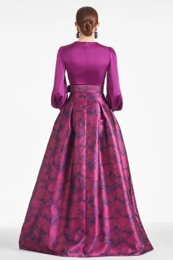 Zoe Gown - Sparkling Grape/Magenta Bloom -Feminine Style Shop ZOEGOWN SPARKLINGGRAPE MAGENTA BACK